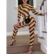 Lovely Sexy Letter Print Striped See-through Yello