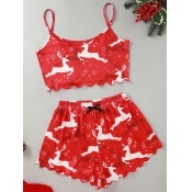 Lovely Animal Christmas Day Print Red Sleepwear