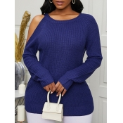 Lovely Dew Shoulder Blue Sweaters