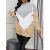 Lovely Color-lump Patchwork Grey Sweater