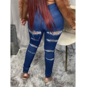 Lovely Street High-waisted Broken Holes Deep Blue 