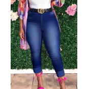 Lovely Casual High-waisted Elastic Deep Blue Jeans