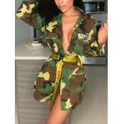 Lovely Casual Camo Print Patchwork Button Design D