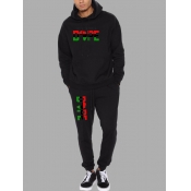 LW Men Street Letter Print Drawstring Black Two Pi