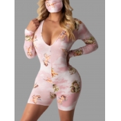 Lovely Sweet Floral Print Patchwork Pink Sleepwear