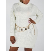 Lovely Casual Turtleneck Loose White Knee Length P