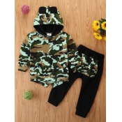Lovely Sportswear Hooded Collar Camo Print Boy Two