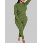 Lovely Casual O Neck Side Slit Green Plus Size Two