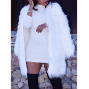 Lovely Casual Basic Loose White Faux Fur