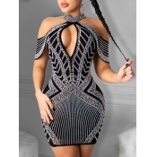 Lovely Sexy Off The Shoulder Sequined Geometric Pr