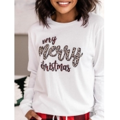 Lovely Trendy Christmas Day Letter Print White Hoo