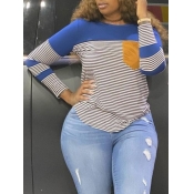 Lovely Casual Striped Patchwork Blue T-shirt
