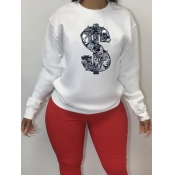 Lovely Casual Dollar Sign Print White Plus Size Ho