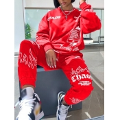 Lovely Leisure Hooded Collar Letter Print Red Two 