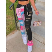 LW Mixed Print Ripped Jeans