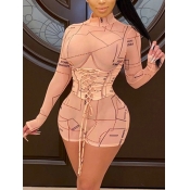 Lovely Sexy See-through Bandage Design Khaki One-p