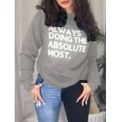 Lovely Casual O Neck Letter Print Grey Hoodie