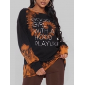 Lovely Street Letter Print Patchwork Black T-shirt