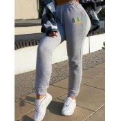 LW Casual Letter Print Drawstring Grey Pants