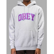 Lovely Street Hooded Collar Letter Print Grey Hood