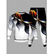 Lovely Men Street Fire Print Patchwork White Two P