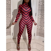 Lovely Casual Striped Patchwork Red One-piece Jump