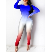 Lovely Street O Neck Gradient Blue One-piece Jumps