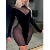 Lovely Party See-through Patchwork Black Knee Leng