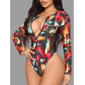 Lovely Print Mesh Patchwork Multicolor One-piece S