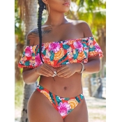 Lovely Bohemian Off The Shoulder Print Multicolor 