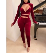 Lovely Sexy Turtleneck Hollow-out Wine Red Two Pie