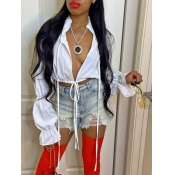 Lovely Street Mandarin Collar Drawstring White Blo