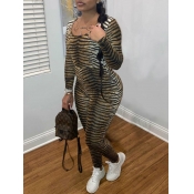 Lovely Casual U Neck Tiger Pattern Print One-piece
