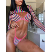 LW BASICS Sweet Striped Patchwork Rose Red Two-pie