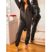 Lovely Casual Hooded Collar Geometric Print Black 