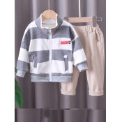 Lovely Casual Striped Patchwork Grey Boy Two Piece