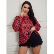 Lovely Casual Dropped Shoulder Sleeve Leopard Prin