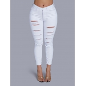 Lovely Casual Broken Hole Skinny White Pants