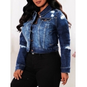 Lovely Casual Broken Holes Button Design Deep Blue