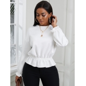 Lovely Casual O Neck Flounce White Sweater