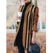 LW Striped Button Design Woollen Coat