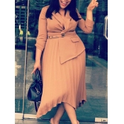 Lovely Formal Pleated Design Asymmetrical Khaki Mi