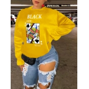 Lovely Street Card Print Patchwork Yellow Hoodie