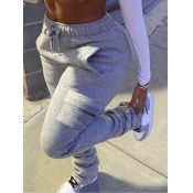 Lovely Plus Size Casual Side Pocket Grey Pants