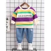 Lovely Casual Letter Print Striped Patchwork Boy T