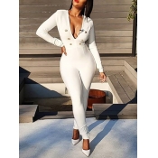 Lovely Party Deep V Neck Button Design White One-p