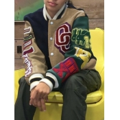 Lovely Street Letter Print Patchwork Khaki Jacket