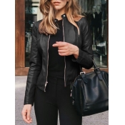 Lovely Formal Mandarin Collar Zipper Design Black 