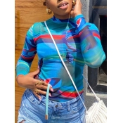 LW Street See-through Print Patchwork Blue T-shirt