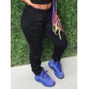 Lovely Casual Mid Waist Pocket Design Black Pants